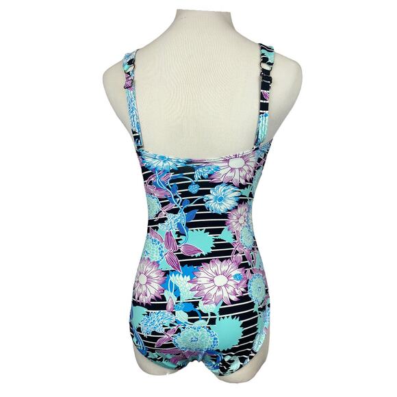Sunseeker Womens D cup Underwire One Piece Blue Floral Swimsuit USA Size 8 - Picture 2 of 9